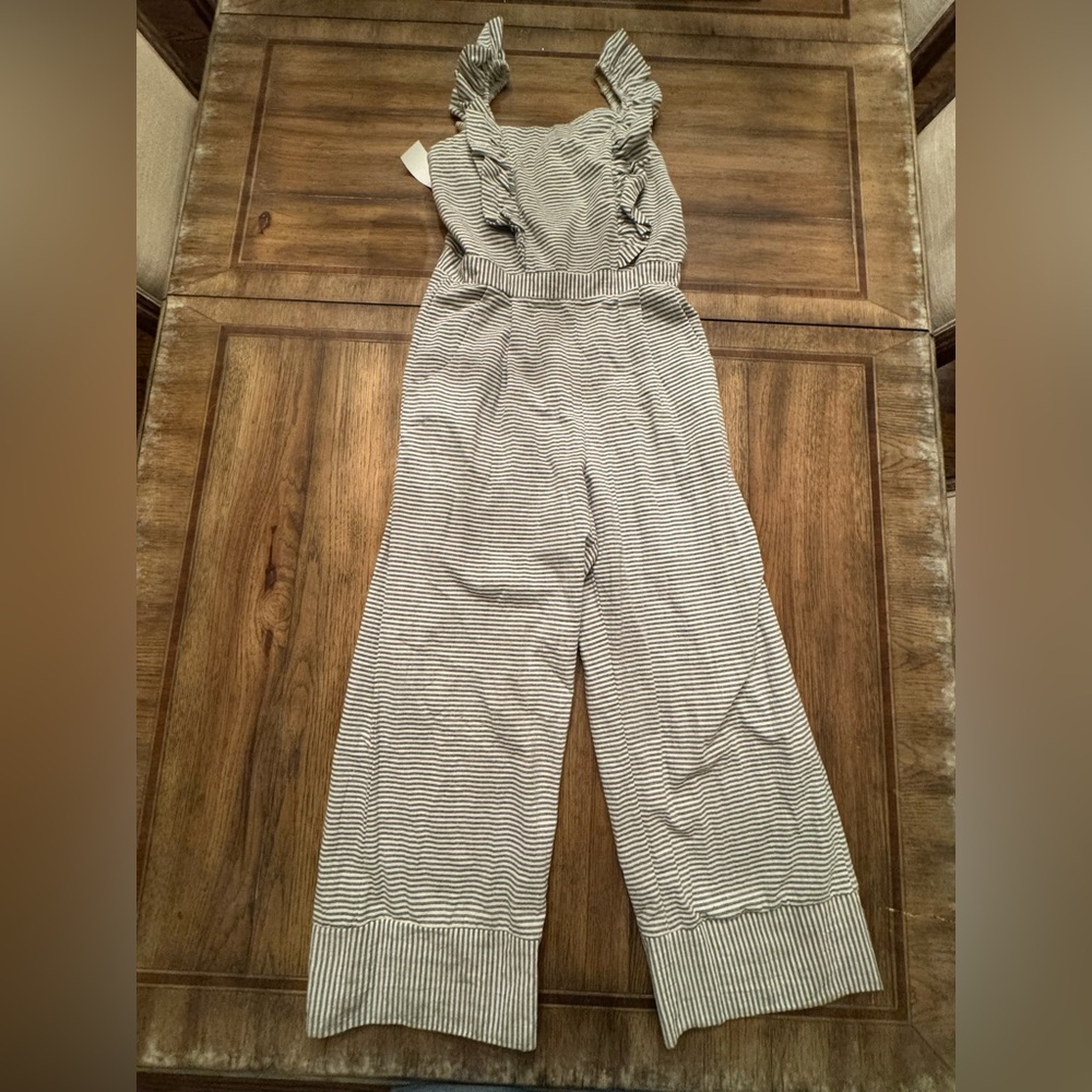 MISSGUIDED/ASOS Romper Size 6 White Striped Ruffle Wide Legs  100% Cotton 8 NEW